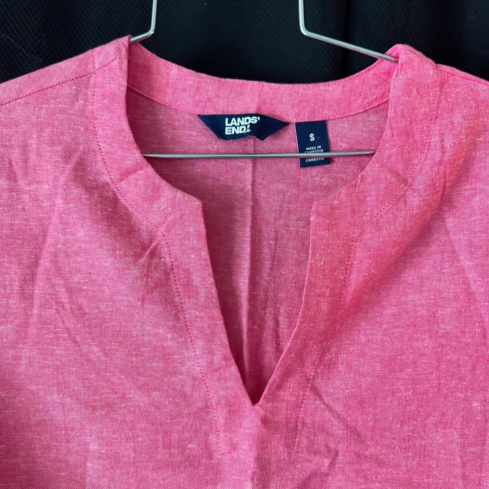 Lands' End Pink LineN Split Neck Tunic Top Small Side Vents